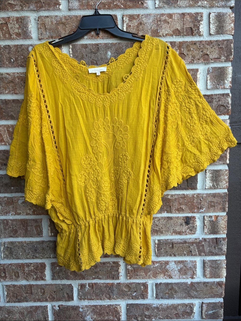 Solitaire Mustard Yellow Embroidered Boho Blouse